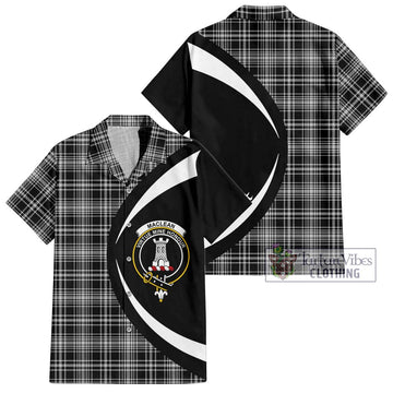 MacLean Black and White Tartan Short Sleeve Button Up with Family Crest Circle Style