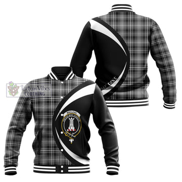 MacLean Black and White Tartan Baseball Jacket with Family Crest Circle Style