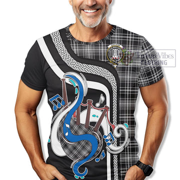 MacLean Black and White Tartan T-Shirt with Epic Bagpipe Style