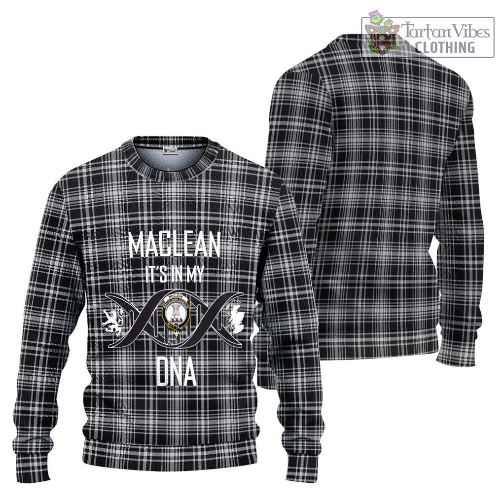 MacLean Black and White Tartan Knitted Sweater with Family Crest DNA In Me Style Unisex - Tartanvibesclothing Shop