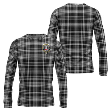 MacLean Black and White Tartan Long Sleeve T-Shirt with Family Crest