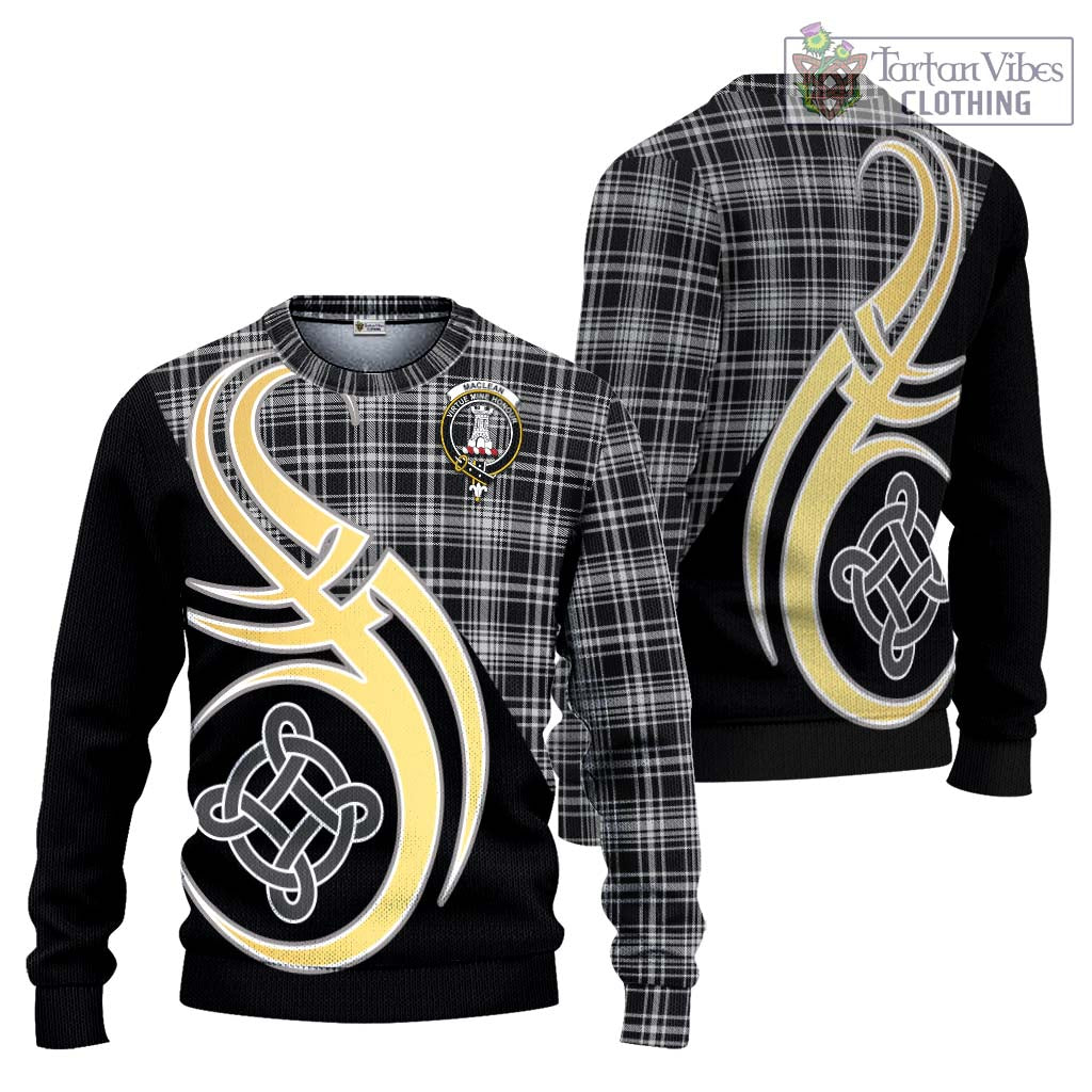 MacLean Black and White Tartan Knitted Sweater with Family Crest and Celtic Symbol Style Unisex - Tartan Vibes Clothing