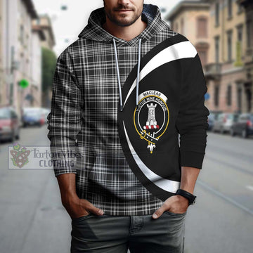 MacLean Black and White Tartan Hoodie with Family Crest Circle Style