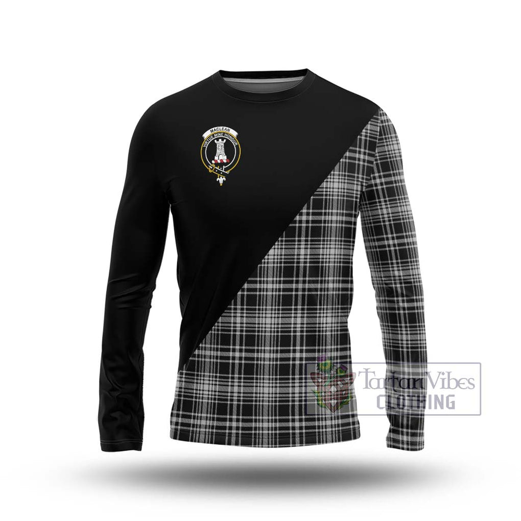 MacLean Black and White Tartan Long Sleeve T-Shirt with Family Crest and Military Logo Style Unisex - Tartanvibesclothing Shop