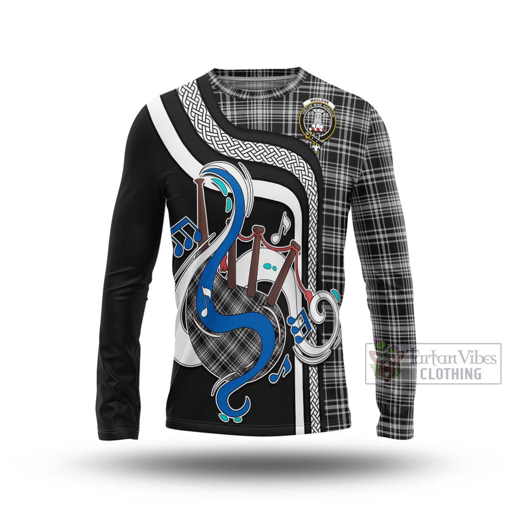 Tartan Vibes Clothing MacLean Black and White Tartan Long Sleeve T-Shirt with Epic Bagpipe Style