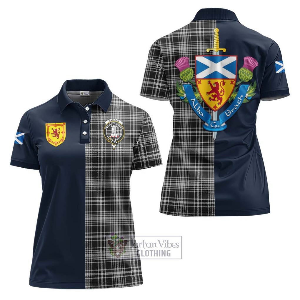 Tartan Vibes Clothing MacLean Black and White Tartan Women's Polo Shirt with Scottish Lion Royal Arm Half Style