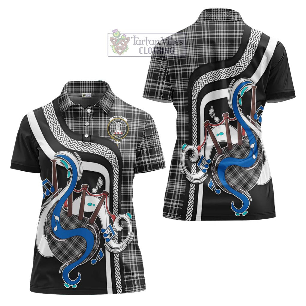 MacLean Black and White Tartan Women's Polo Shirt with Epic Bagpipe Style Women - Tartanvibesclothing Shop