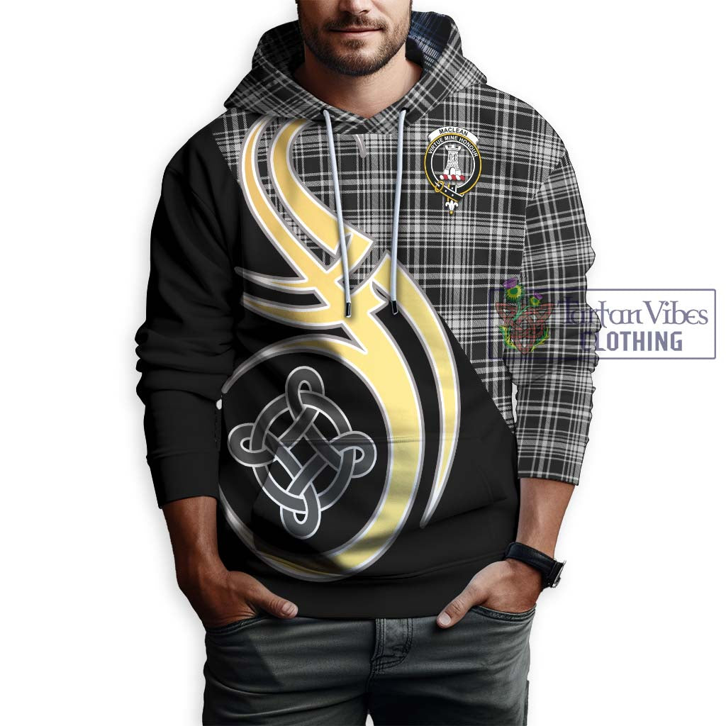 Tartan Vibes Clothing MacLean Black and White Tartan Hoodie with Family Crest and Celtic Symbol Style