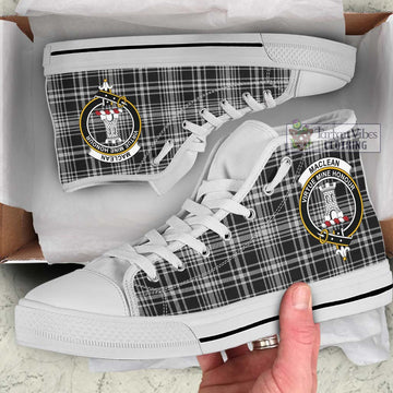 MacLean Black and White Tartan High Top Shoes with Family Crest