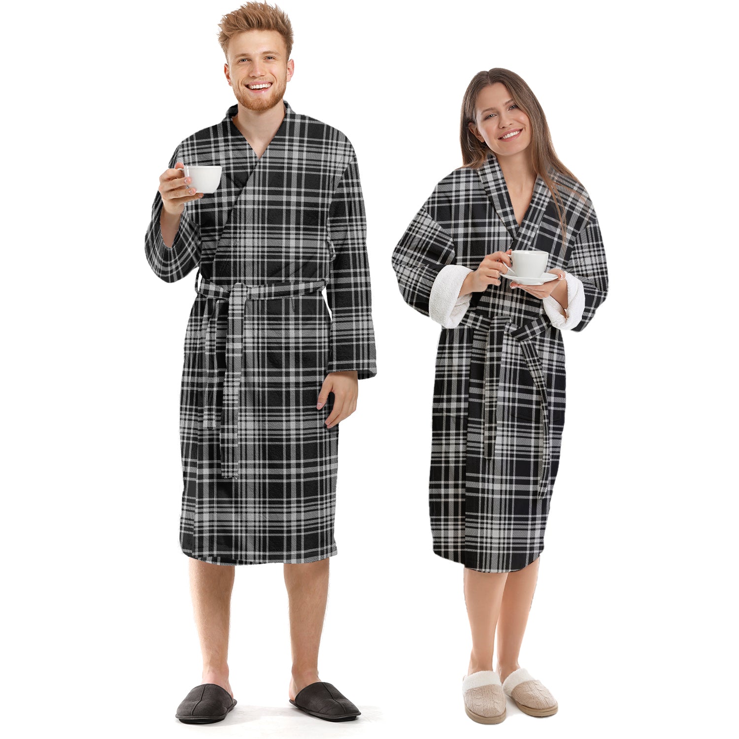 MacLean Black and White Tartan Bathrobe Unisex S - Tartan Vibes Clothing