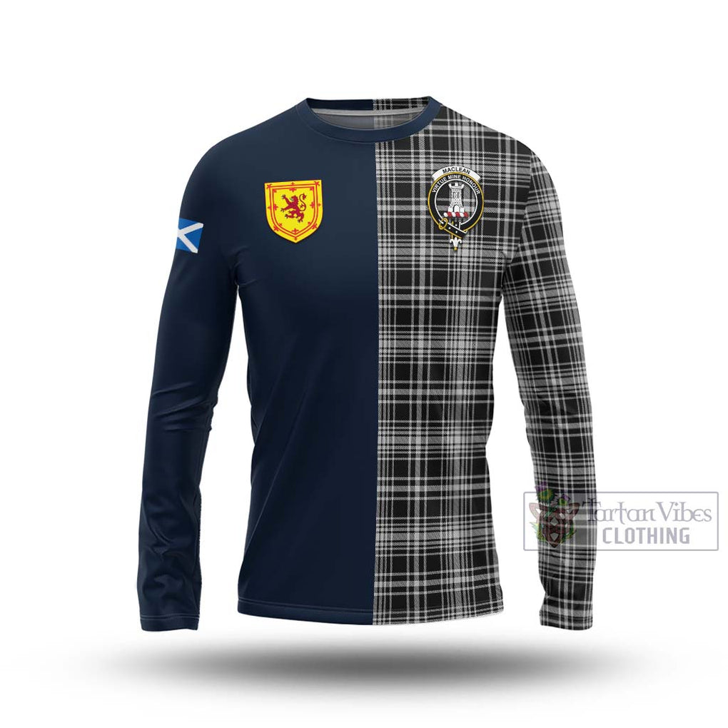 Tartan Vibes Clothing MacLean Black and White Tartan Long Sleeve T-Shirt with Scottish Lion Royal Arm Half Style