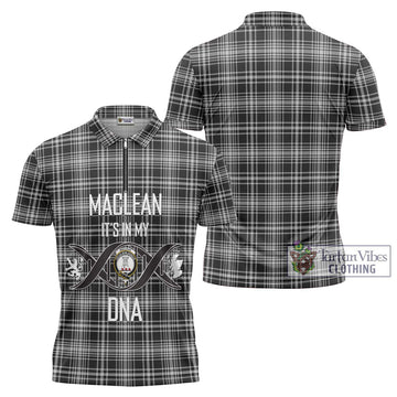 MacLean Black and White Tartan Zipper Polo Shirt with Family Crest DNA In Me Style