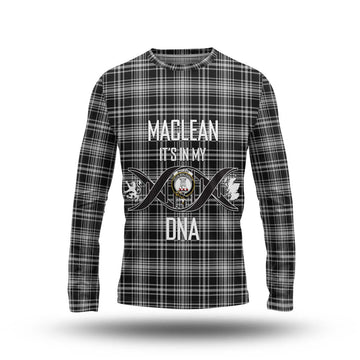 MacLean Black and White Tartan Long Sleeve T-Shirt with Family Crest DNA In Me Style