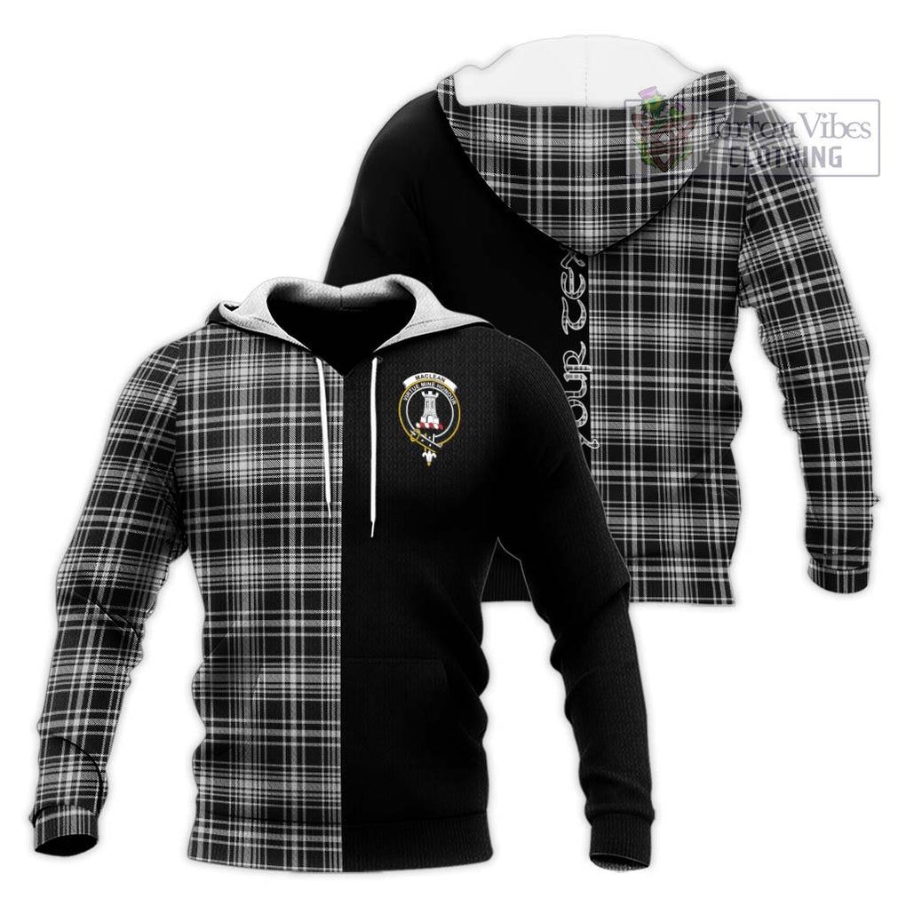 MacLean Black and White Tartan Knitted Hoodie with Family Crest and Half Of Me Style Unisex Knitted Pullover Hoodie - Tartanvibesclothing Shop