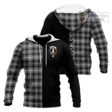 MacLean Black and White Tartan Knitted Hoodie with Family Crest and Half Of Me Style