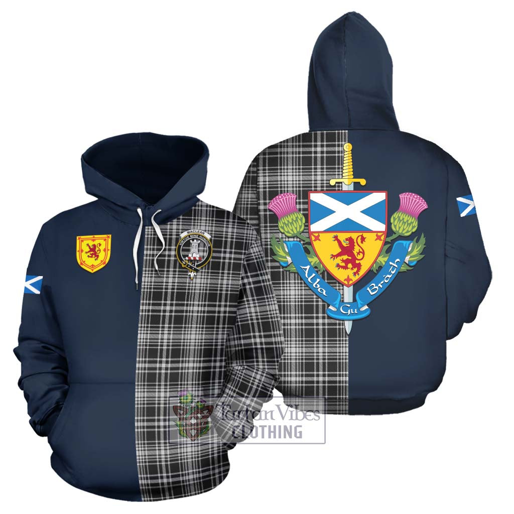 Tartan Vibes Clothing MacLean Black and White Tartan Hoodie with Scottish Lion Royal Arm Half Style