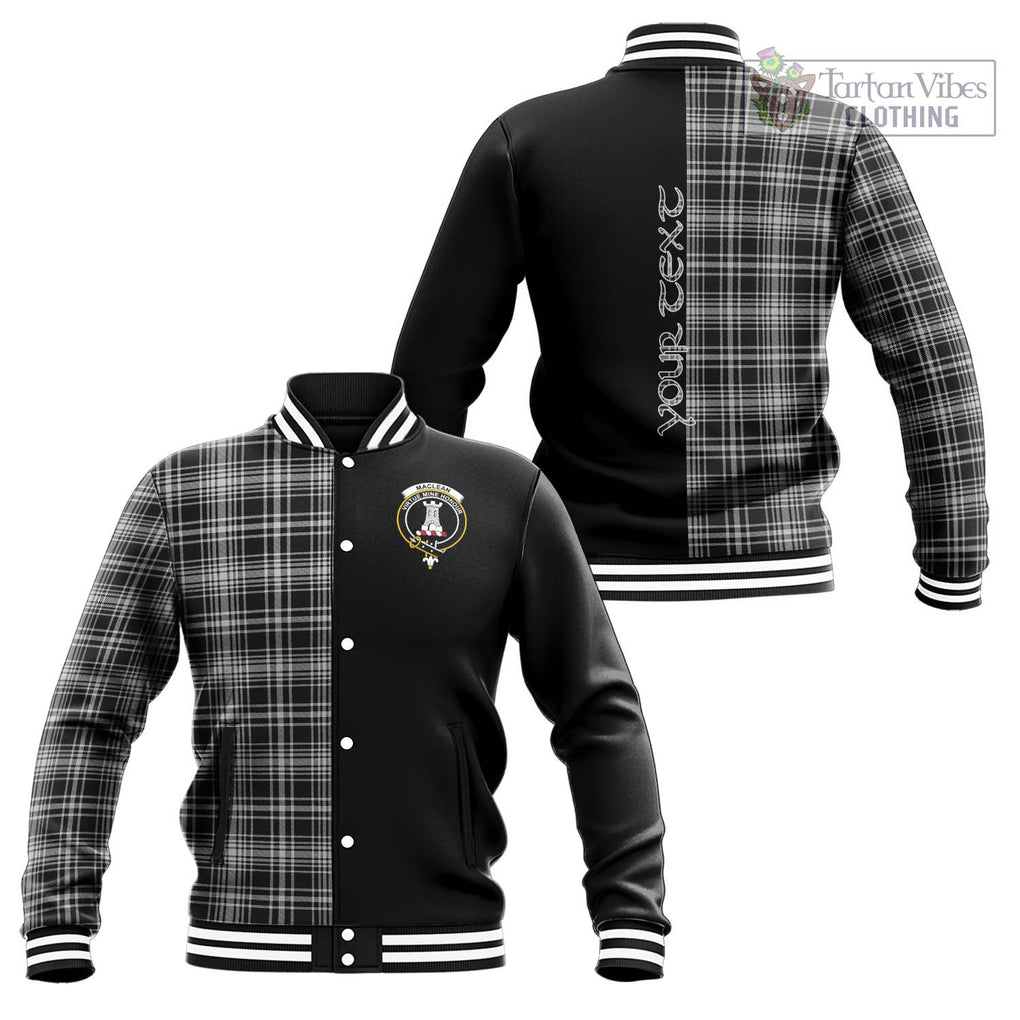 MacLean Black and White Tartan Baseball Jacket with Family Crest and Half Of Me Style Unisex - Tartanvibesclothing Shop