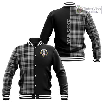 MacLean Black and White Tartan Baseball Jacket with Family Crest and Half Of Me Style