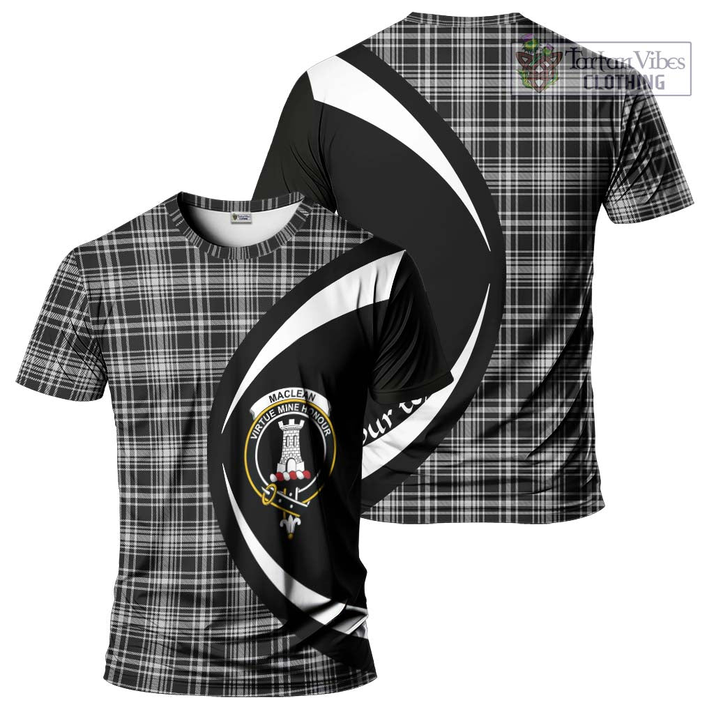 Tartan Vibes Clothing MacLean Black and White Tartan T-Shirt with Family Crest Circle Style