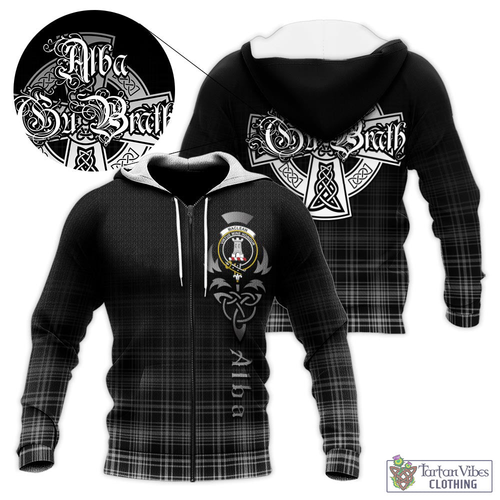 Tartan Vibes Clothing MacLean Black and White Tartan Knitted Hoodie Featuring Alba Gu Brath Family Crest Celtic Inspired