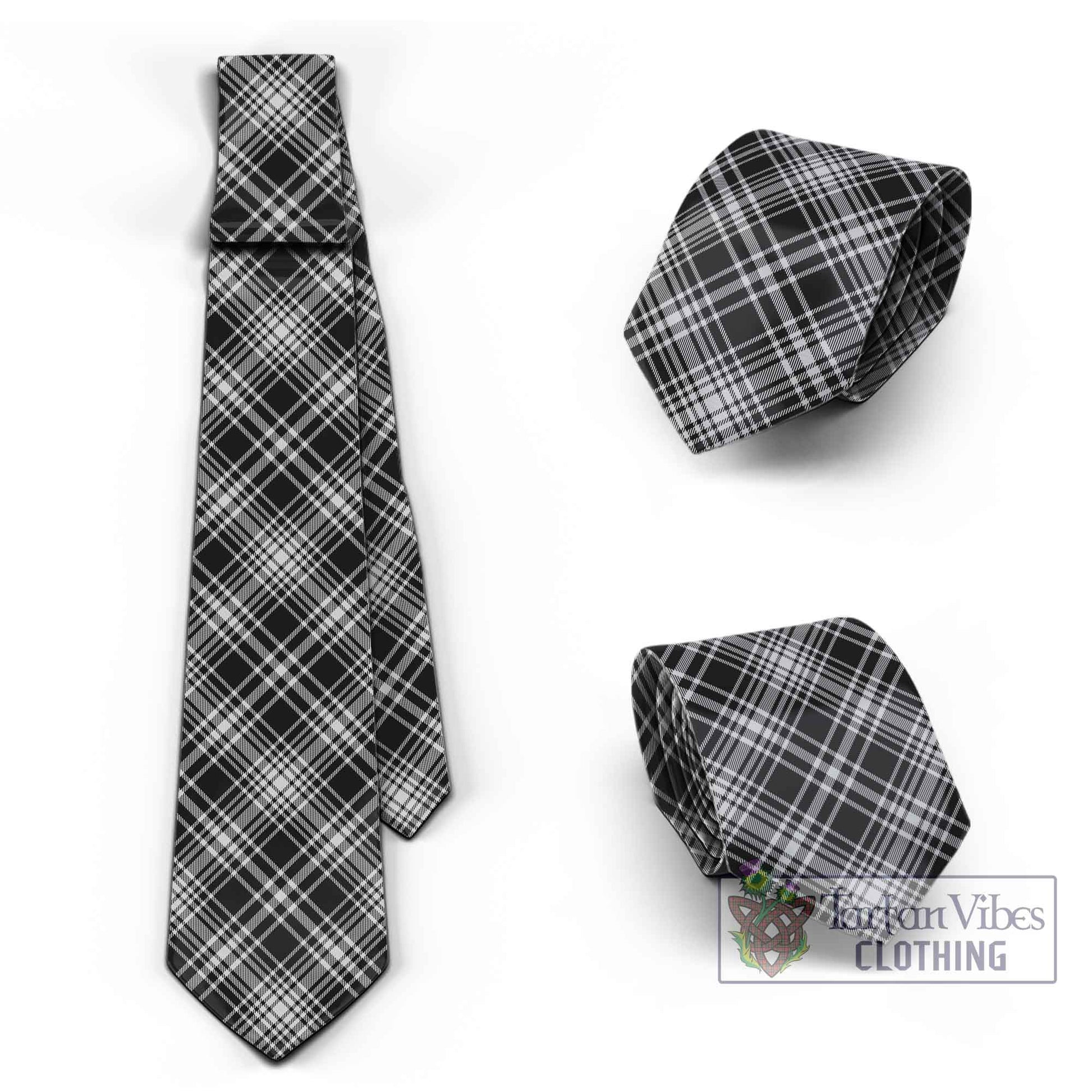 Tartan Vibes Clothing MacLean Black and White Tartan Classic Necktie Cross Style