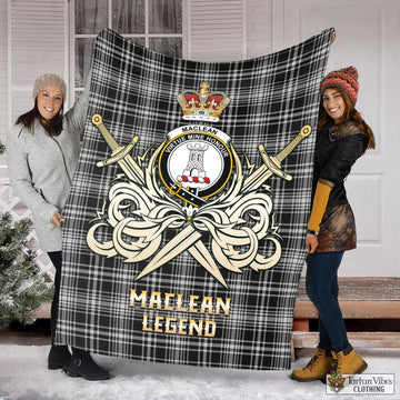 MacLean Black and White Tartan Blanket with Clan Crest and the Golden Sword of Courageous Legacy