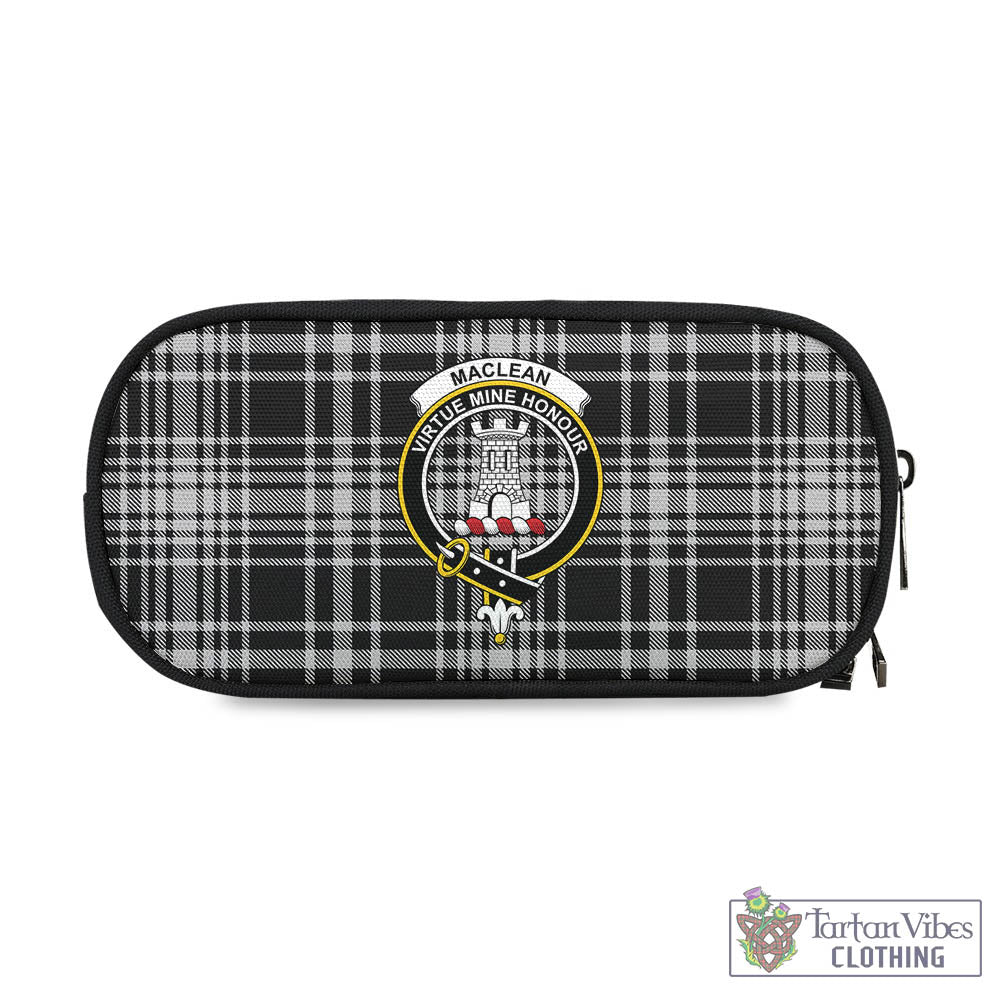 Tartan Vibes Clothing MacLean Black and White Tartan Pen and Pencil Case with Family Crest