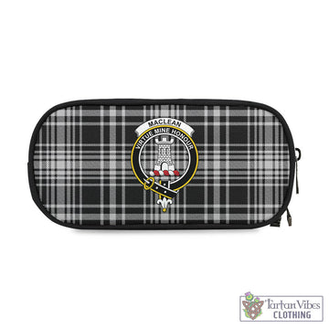 MacLean Black and White Tartan Pen and Pencil Case with Family Crest