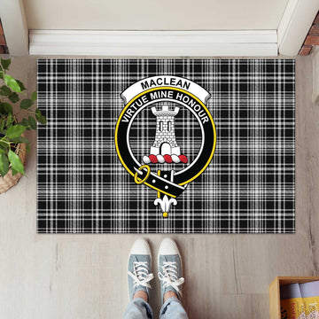 MacLean Black and White Tartan Door Mat with Family Crest