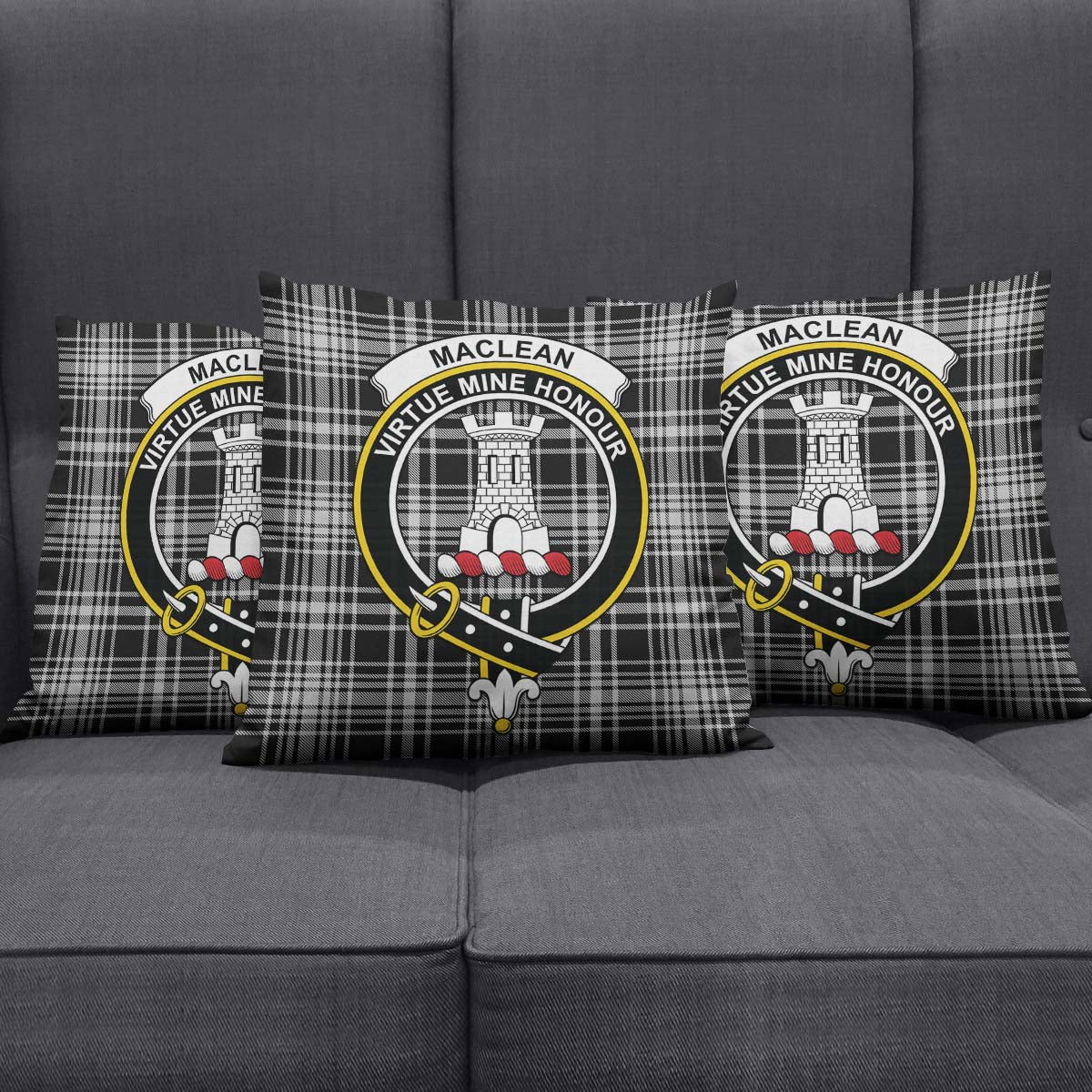 MacLean Black and White Tartan Pillow Cover with Family Crest Square Pillow Cover - Tartanvibesclothing