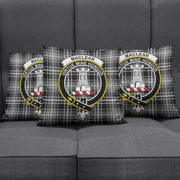 MacLean Black and White Tartan Pillow Cover with Family Crest