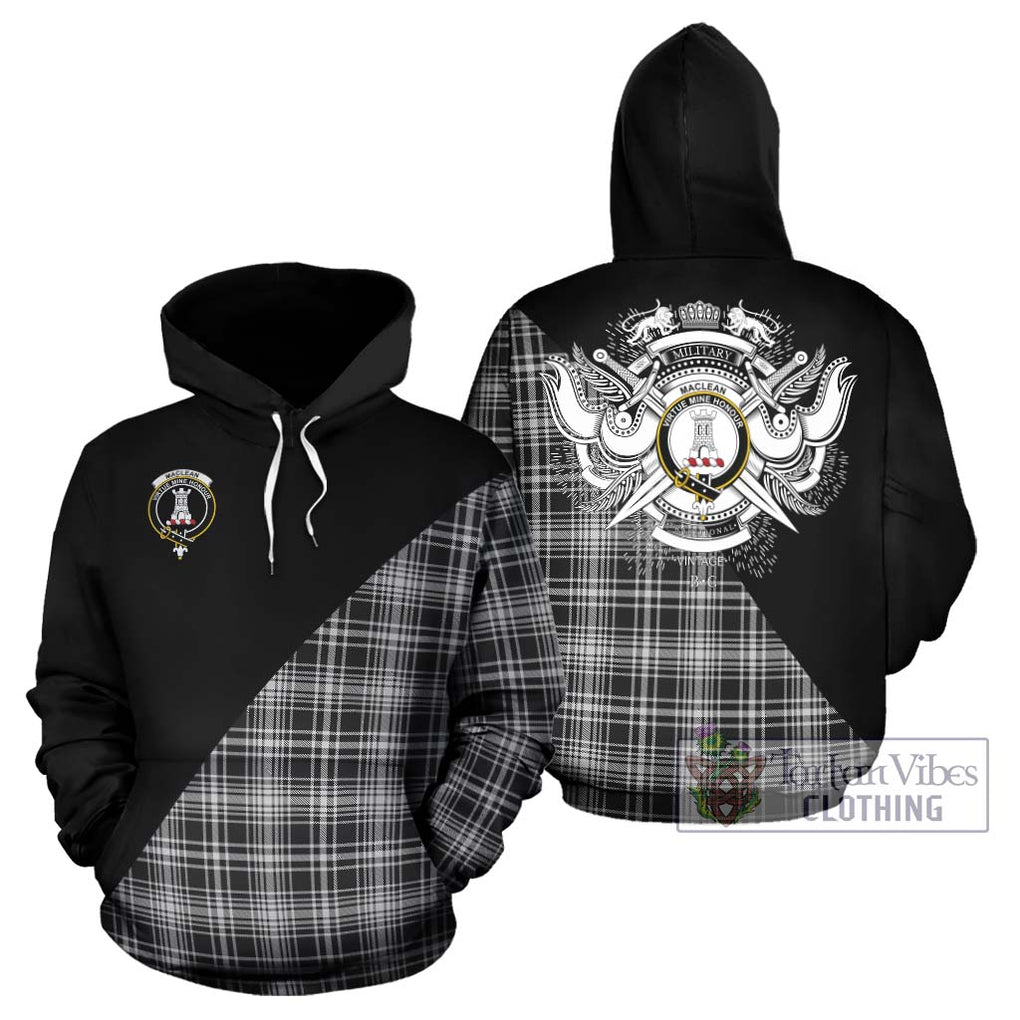 MacLean Black and White Tartan Hoodie with Family Crest and Military Logo Style Zip Hoodie - Tartanvibesclothing Shop