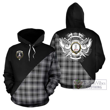 MacLean Black and White Tartan Hoodie with Family Crest and Military Logo Style