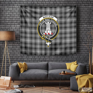 MacLean Black and White Tartan Tapestry Wall Hanging and Home Decor for Room with Family Crest