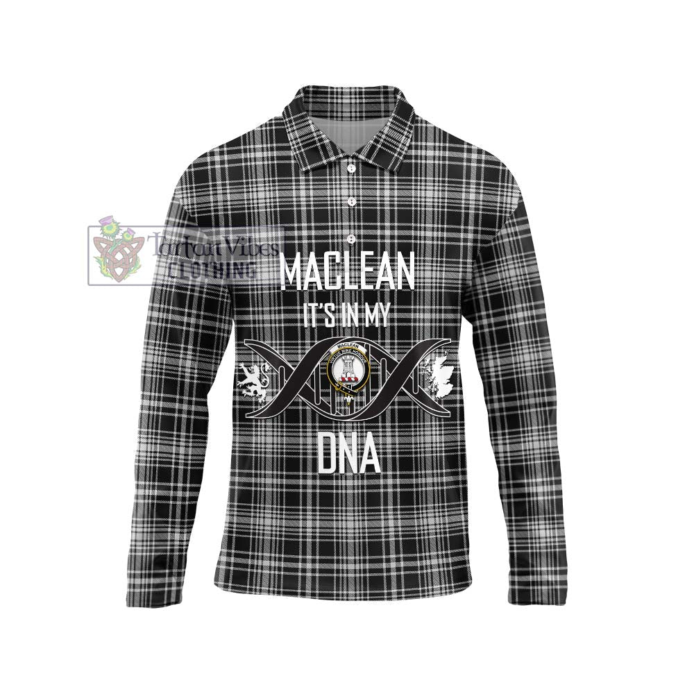 MacLean Black and White Tartan Long Sleeve Polo Shirt with Family Crest DNA In Me Style Unisex - Tartanvibesclothing Shop