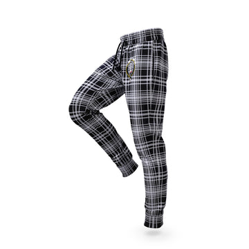 MacLean Black and White Tartan Joggers Pants with Family Crest