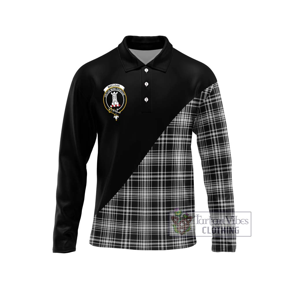 MacLean Black and White Tartan Long Sleeve Polo Shirt with Family Crest and Military Logo Style Unisex - Tartanvibesclothing Shop