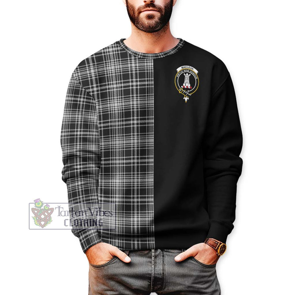 MacLean Black and White Tartan Sweatshirt with Family Crest and Half Of Me Style Unisex - Tartanvibesclothing Shop