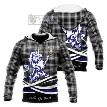 MacLean Black and White Tartan Knitted Hoodie with Alba Gu Brath Regal Lion Emblem