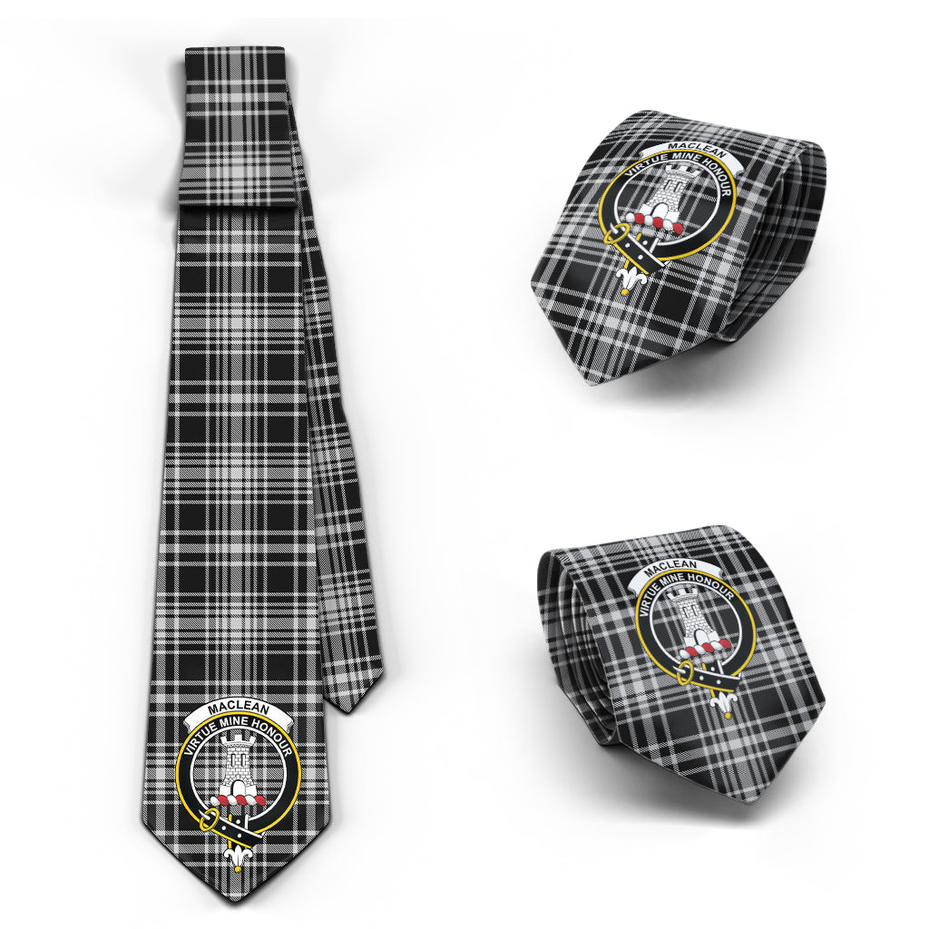 MacLean Black and White Tartan Classic Necktie with Family Crest Necktie One Size - Tartan Vibes Clothing