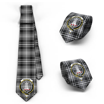 MacLean Black and White Tartan Classic Necktie with Family Crest