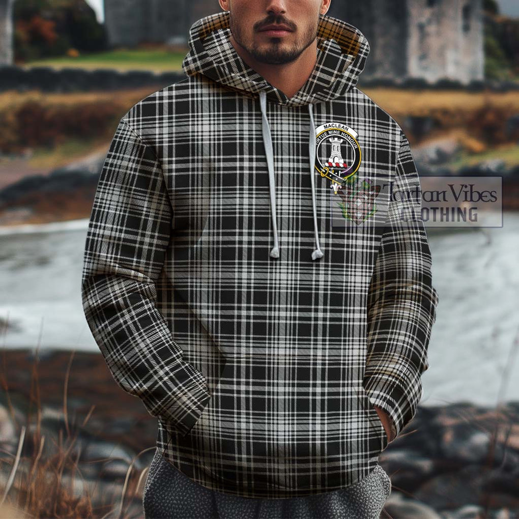 MacLean Black and White Tartan Cotton Hoodie with Family Crest Pullover Hoodie XS - Tartan Vibes Clothing