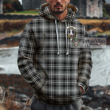 MacLean Black and White Tartan Cotton Hoodie with Family Crest