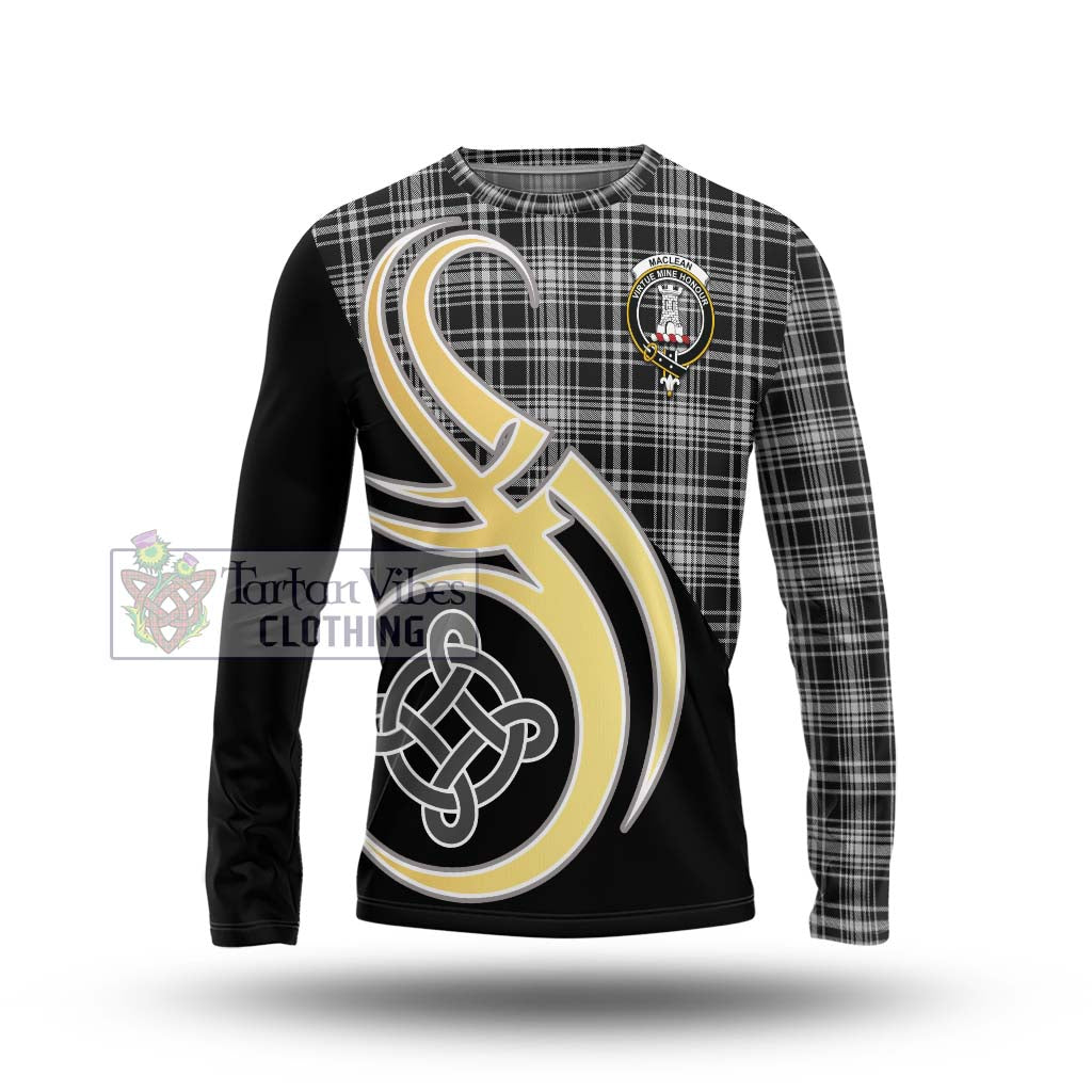 MacLean Black and White Tartan Long Sleeve T-Shirt with Family Crest and Celtic Symbol Style Unisex - Tartan Vibes Clothing