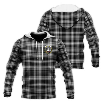 MacLean Black and White Tartan Knitted Hoodie with Family Crest