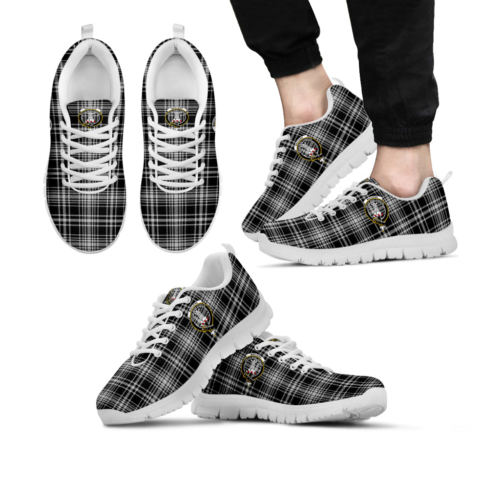 MacLean Black and White Tartan Sneakers with Family Crest Kid's Sneakers - Tartan Vibes Clothing