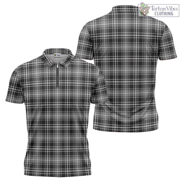 MacLean Black and White Tartan Zipper Polo Shirt