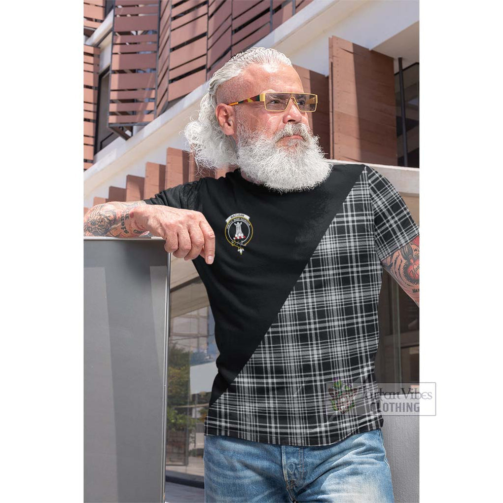 Tartan Vibes Clothing MacLean Black and White Tartan Cotton T-shirt with Family Crest and Military Logo Style