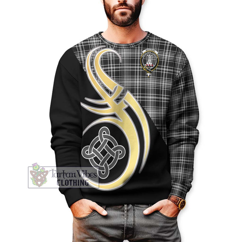 MacLean Black and White Tartan Sweatshirt with Family Crest and Celtic Symbol Style Unisex - Tartan Vibes Clothing