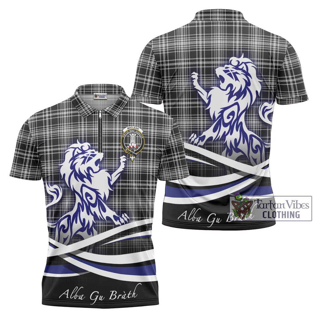 MacLean Black and White Tartan Zipper Polo Shirt with Alba Gu Brath Regal Lion Emblem Unisex - Tartanvibesclothing Shop